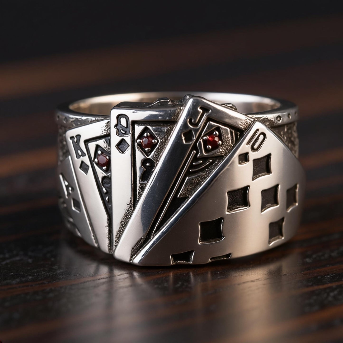 Men's Vintage Poker Ring, Adjustable Stainless Steel Card Suit Jewelry
