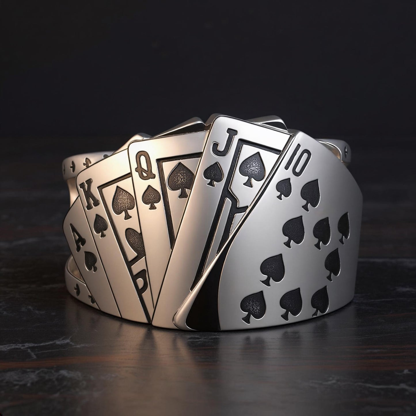 Men's Vintage Poker Ring, Adjustable Stainless Steel Card Suit Jewelry