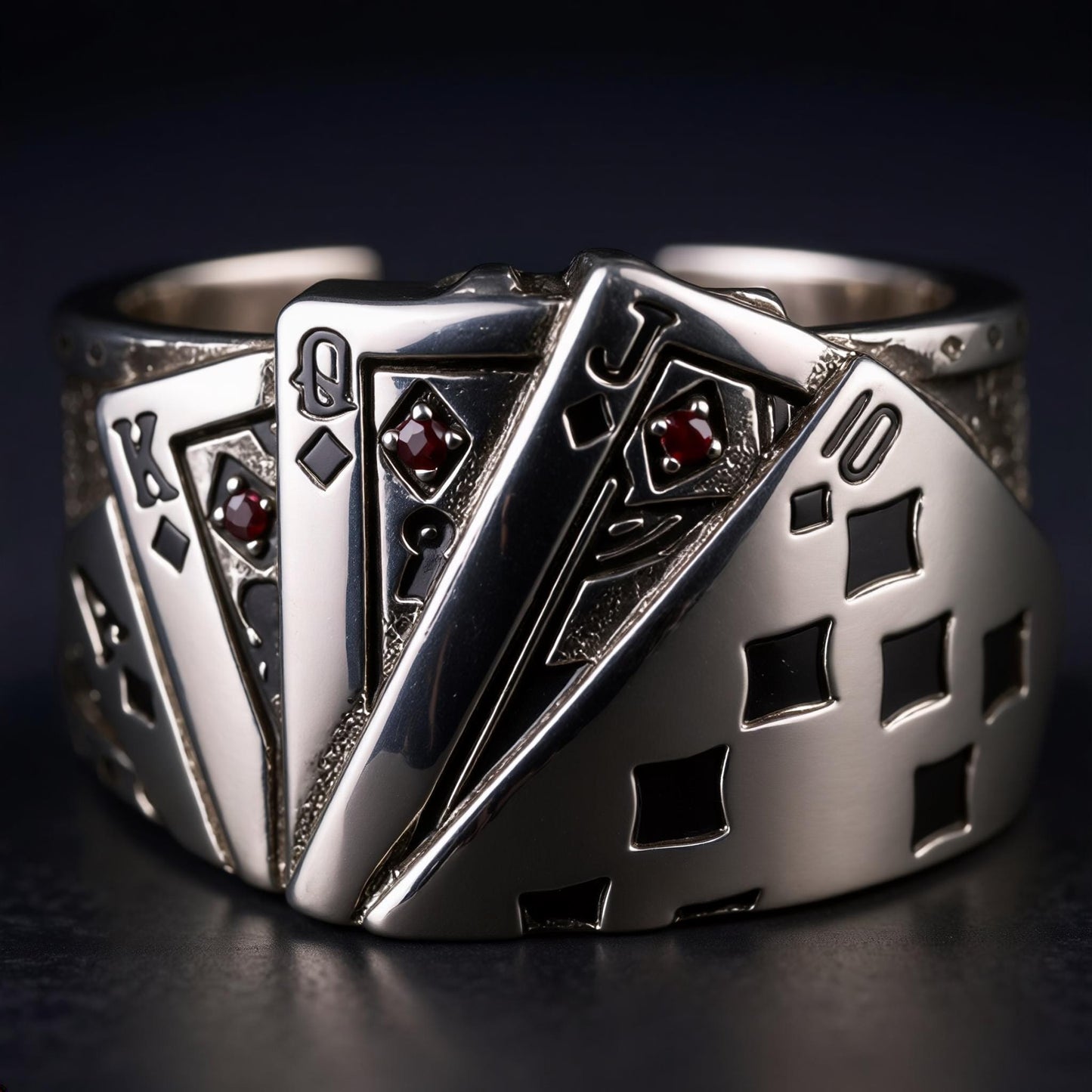 Men's Vintage Poker Ring, Adjustable Stainless Steel Card Suit Jewelry