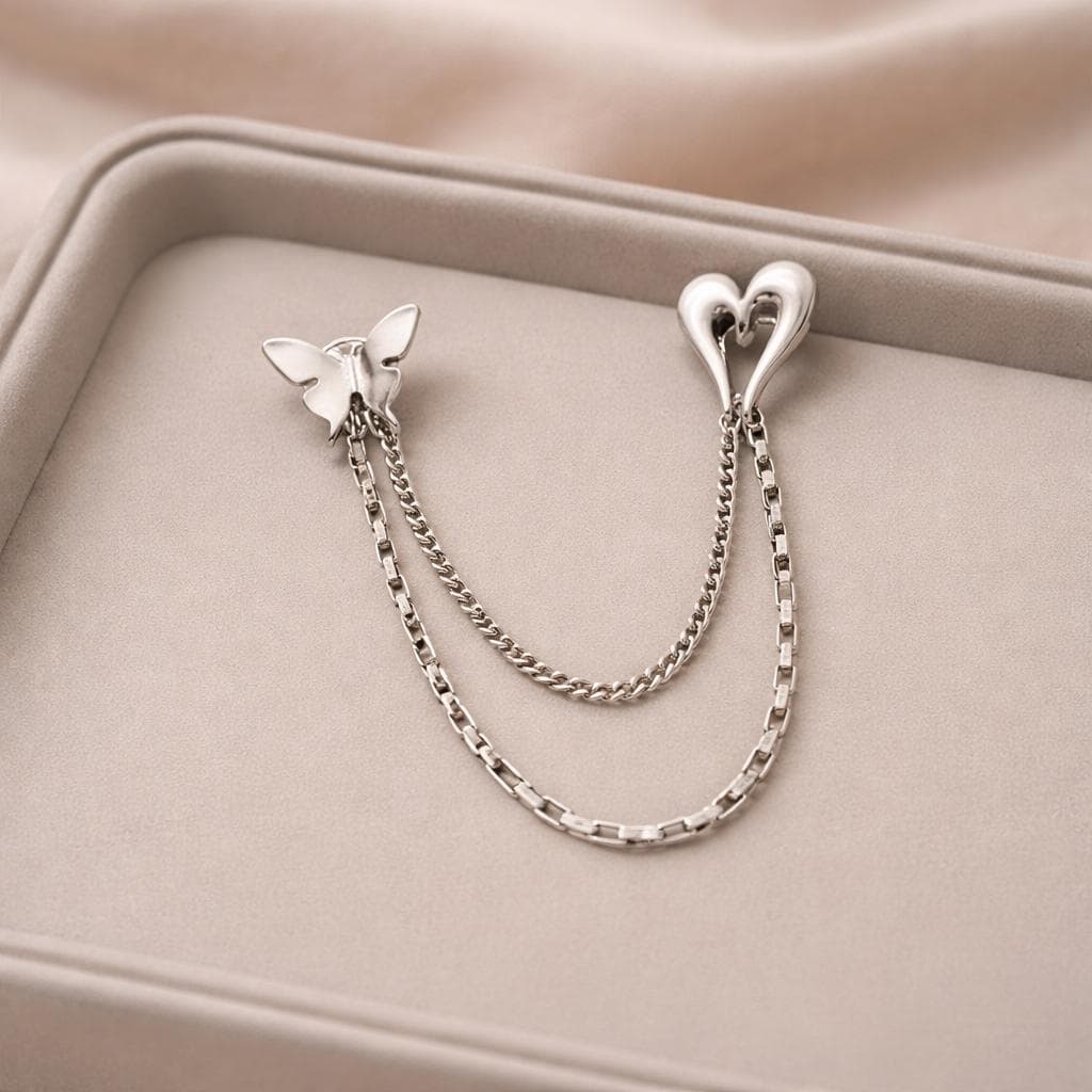 Hollow Heart & Butterfly Tassel Brooch – Minimalist Versatile Lapel Pin for Dresses