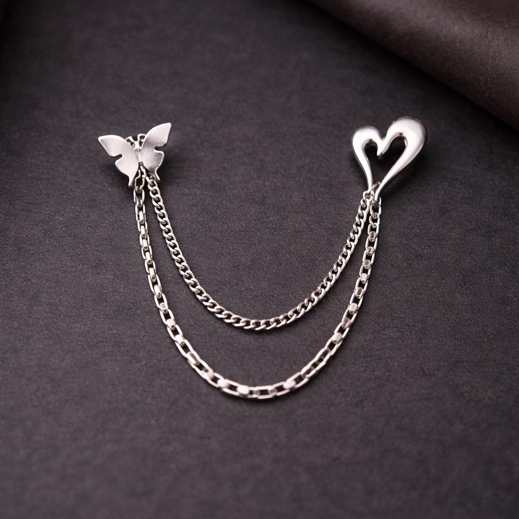 Hollow Heart & Butterfly Tassel Brooch – Minimalist Versatile Lapel Pin for Dresses