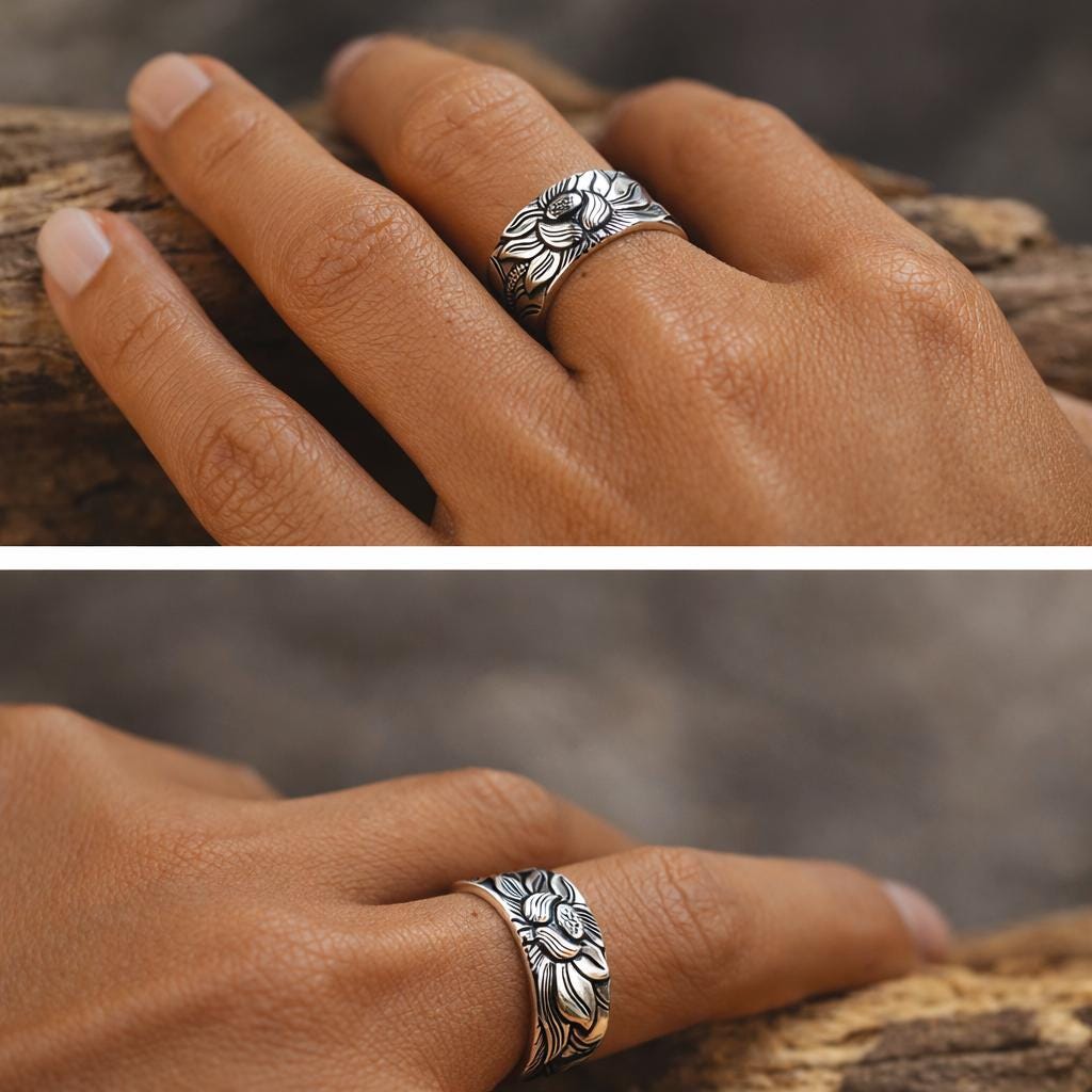 Heart Sutra Engraved Spiritual Ring for Protection Luck
