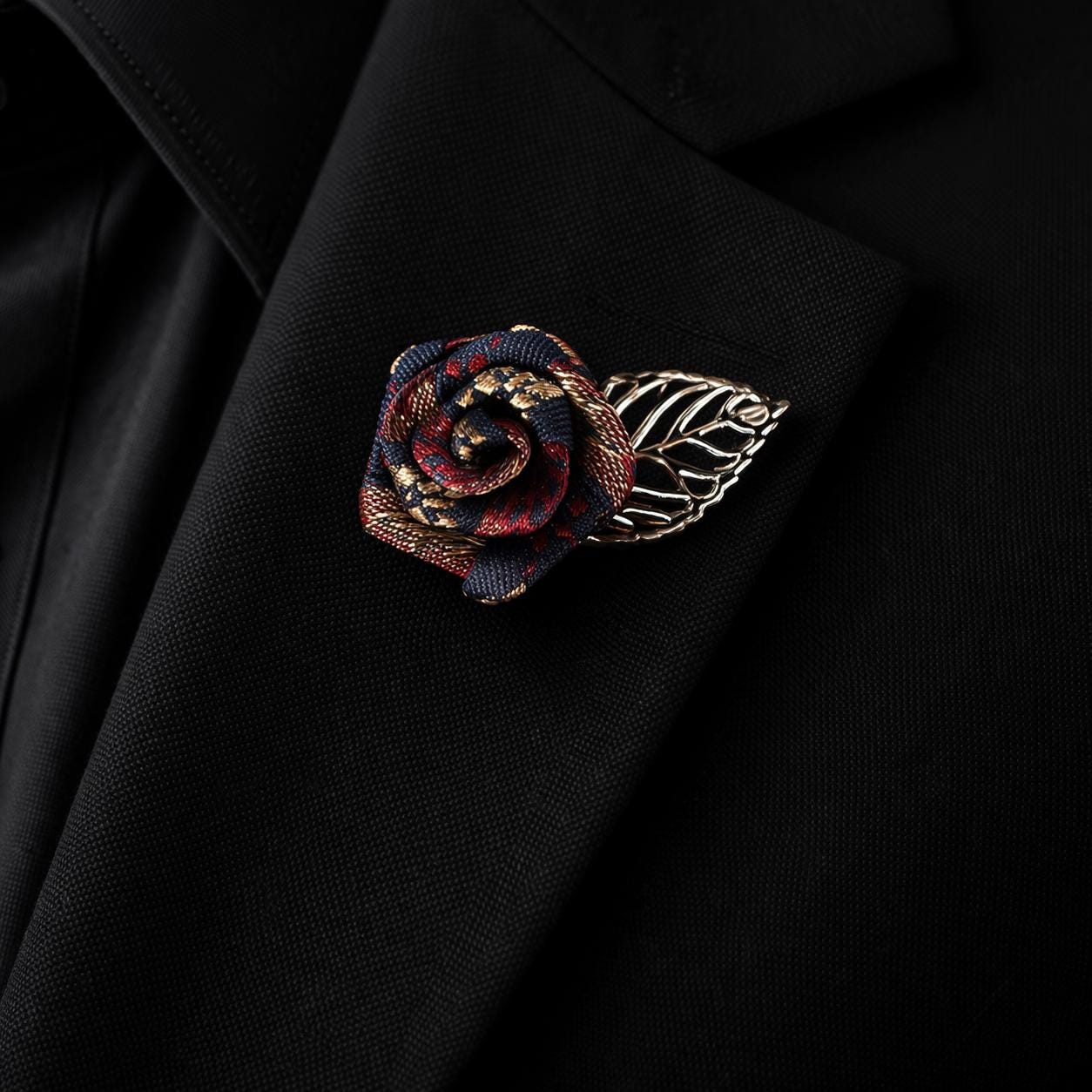 Rose Flower Diamond Collar Pin – Suit Brooch with Chain for Men , Women