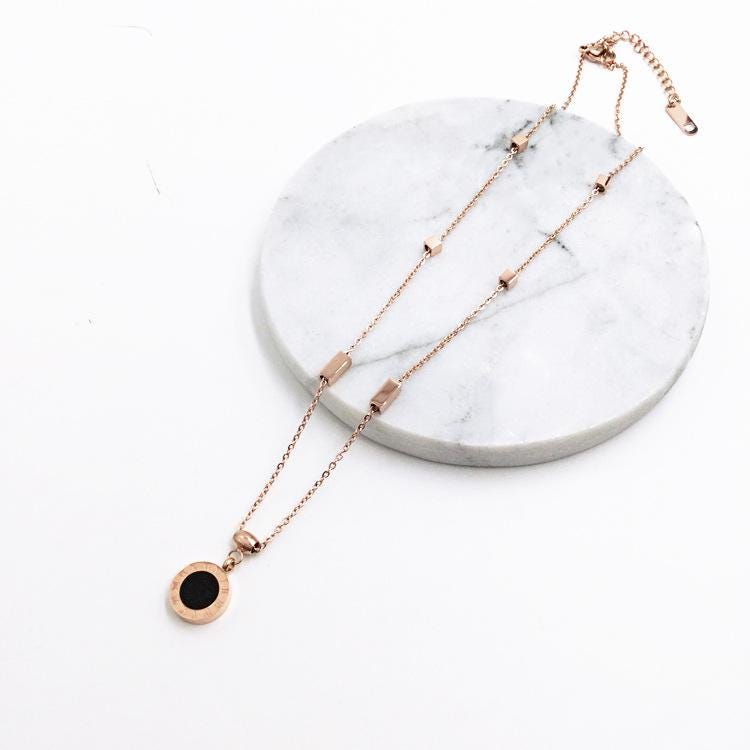 Rose Gold Steel Plated 18K Roman Numeral Necklace
