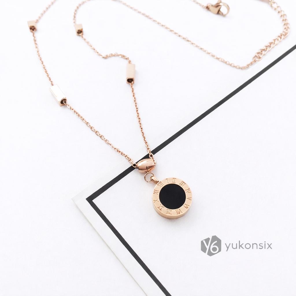 Rose Gold Steel Plated 18K Roman Numeral Necklace