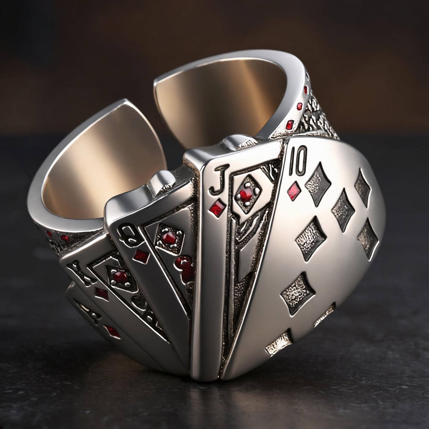 Men's Vintage Poker Ring, Adjustable Stainless Steel Card Suit Jewelry