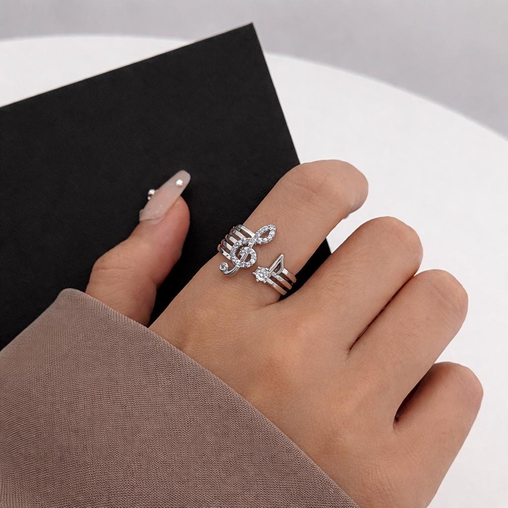 Adjustable Silver Tone Music Note Ring, Minimalist Jewelry, Musical Gift