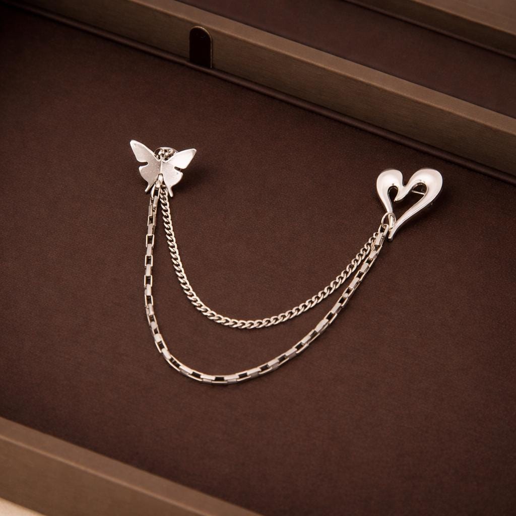 Hollow Heart & Butterfly Tassel Brooch – Minimalist Versatile Lapel Pin for Dresses