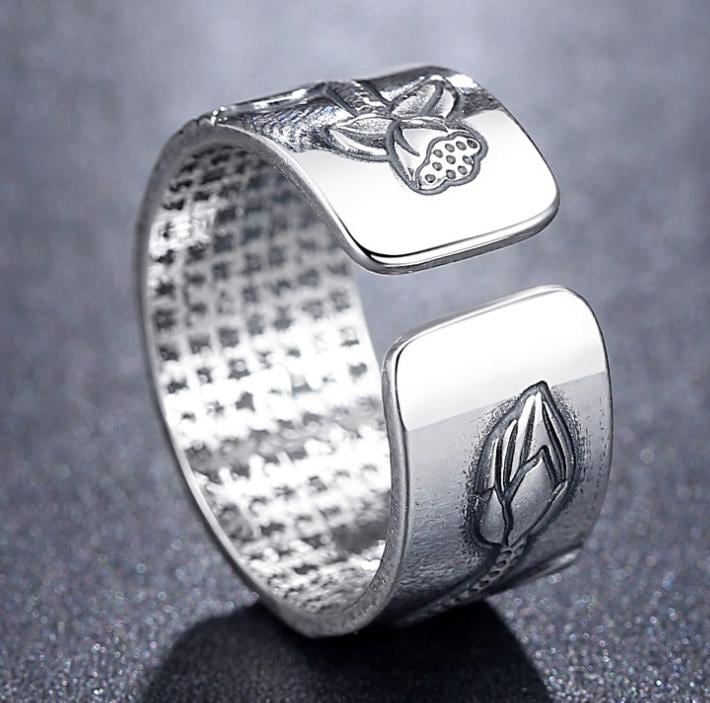 Heart Sutra Engraved Spiritual Ring for Protection Luck