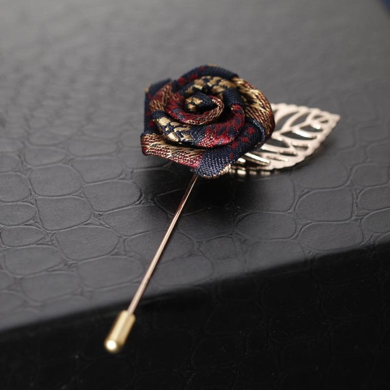 Rose Flower Diamond Collar Pin – Suit Brooch with Chain for Men , Women